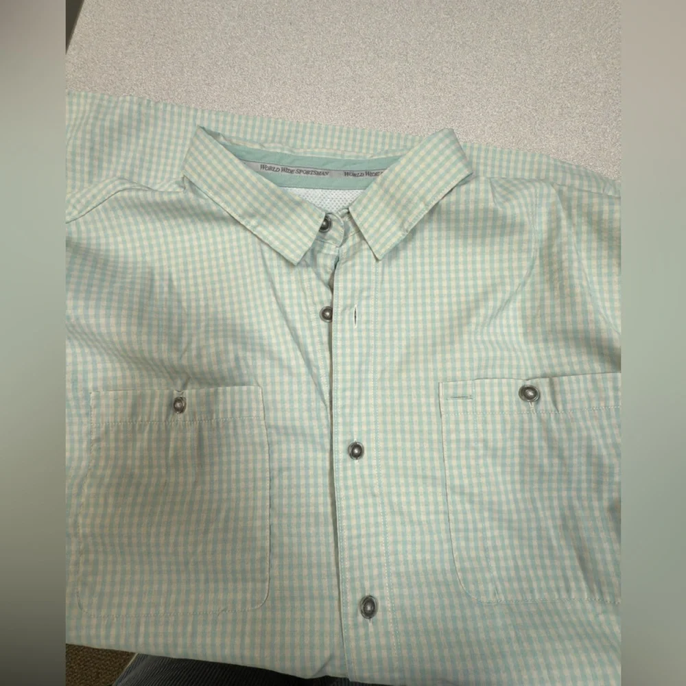 World wide Sportsman  Light Blue-Green Checkered Shirt‎ 2Xl